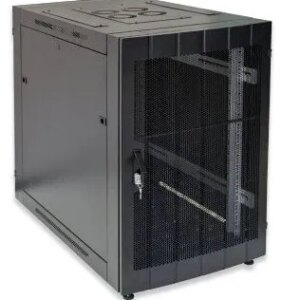 RCT 20U CP black wall mount cabinet 2x uprights 2x glands + Screws; 450mm PERFORATED DOOR