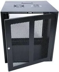 RCT 4U CP black wall mount cabinet 2x uprights 2x glands + Screws; 450mm GLASS DOOR.