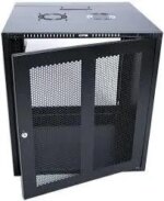 RCT 6U CP black wall mount cabinet 2x uprights 2x glands + Screws; 450mm GLASS DOOR.