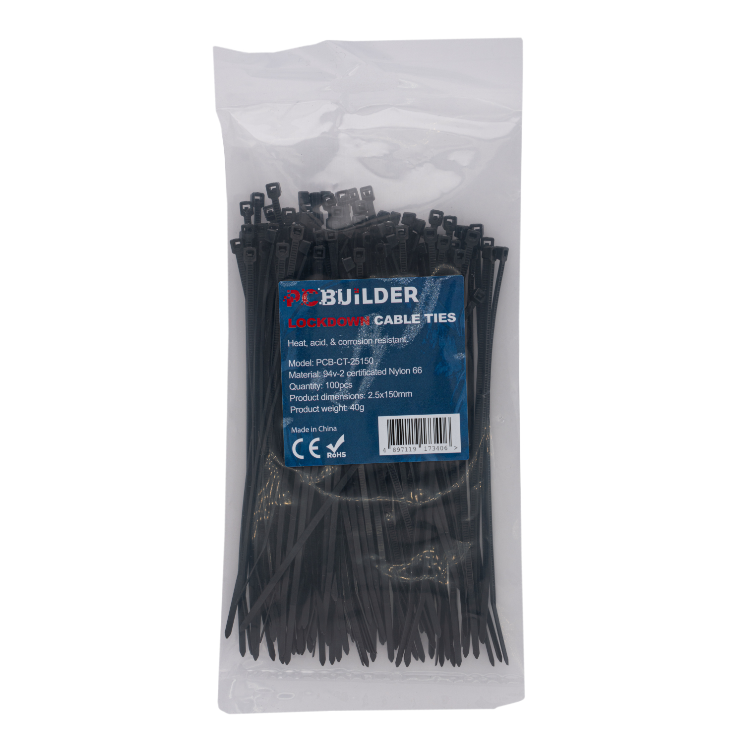 PCBuilder LOCKDOWN 150mm Cable Ties (100 pcs) - Black